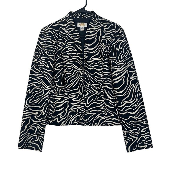Talbots Women SZ 6 Black & White Zebra Print Crop Blazer Jacket Silk/Wool Blend - Picture 10 of 11